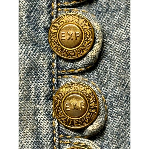 EXPRESS Vintage 80's Denim Long Sleeve Midi Dress Button Front V-Neck, Sz 6 - Picture 5 of 13